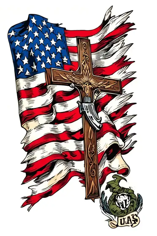 Usa Flag Sleeve Tattoo Featuring Combat Cross