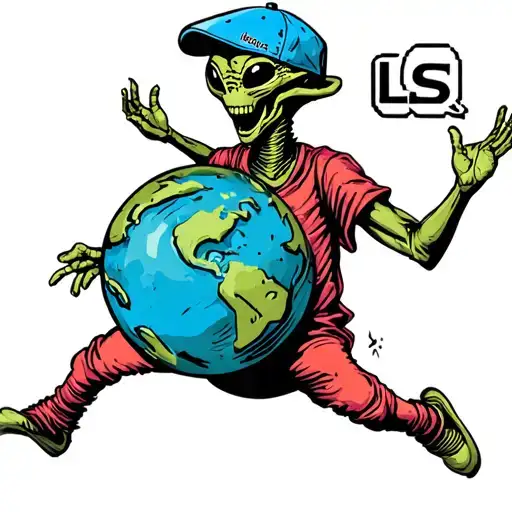 Alien With Baseball Cap Saying Ls Dancing With Earth Globe Without 3Rd Hand On Gobe