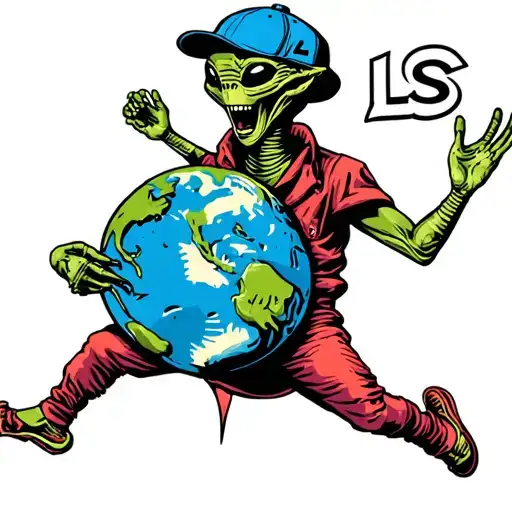 Alien With Baseball Cap Saying Ls Dancing With Earth Globe