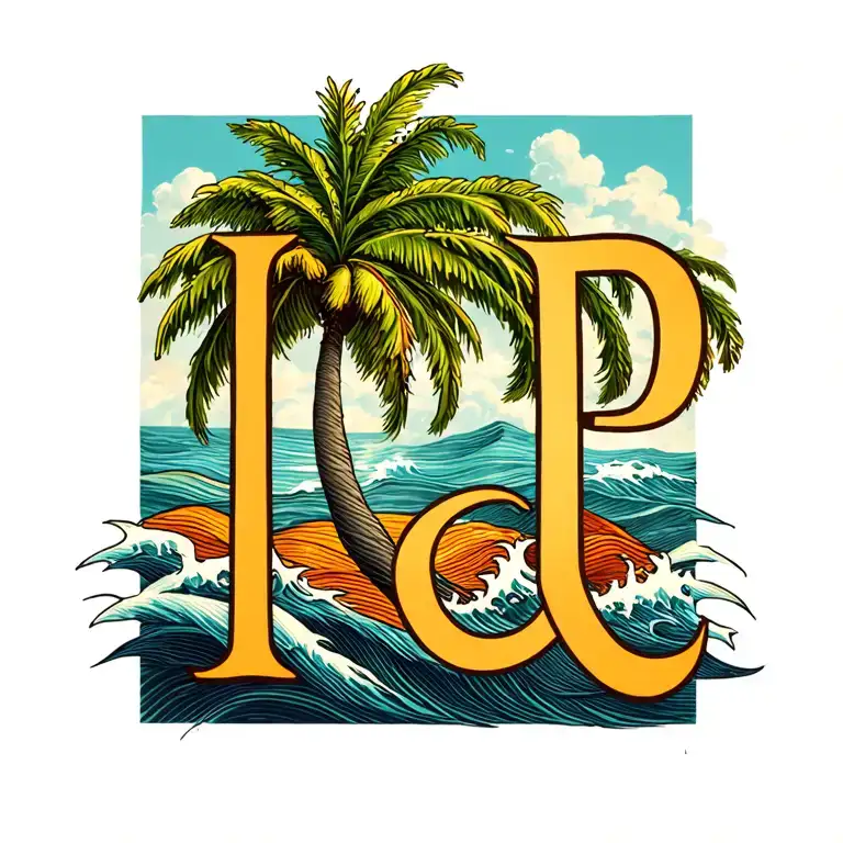 Palm Tree Wave Small Initials Bdp
