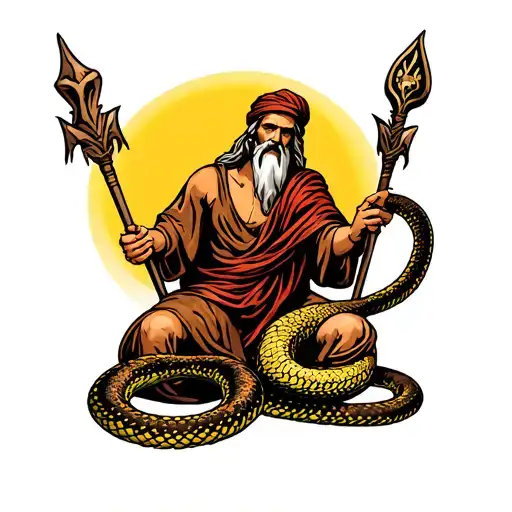 Moses With Staffs Turning To Snakes