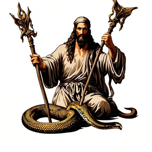 Moses With Staffs Turning To Snakes