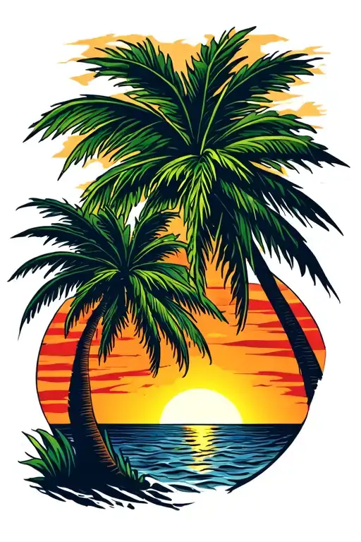 2 Palmtree And Sun Setting