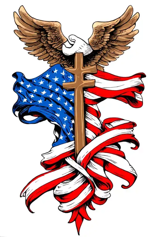 A Loraine Cross Mixed With An American Flag Intertwined