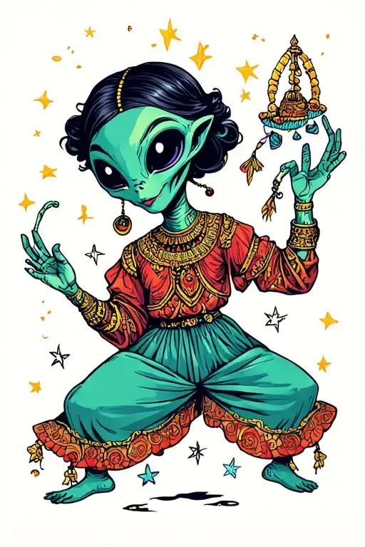 Cute Girl Next To Alien Dancing