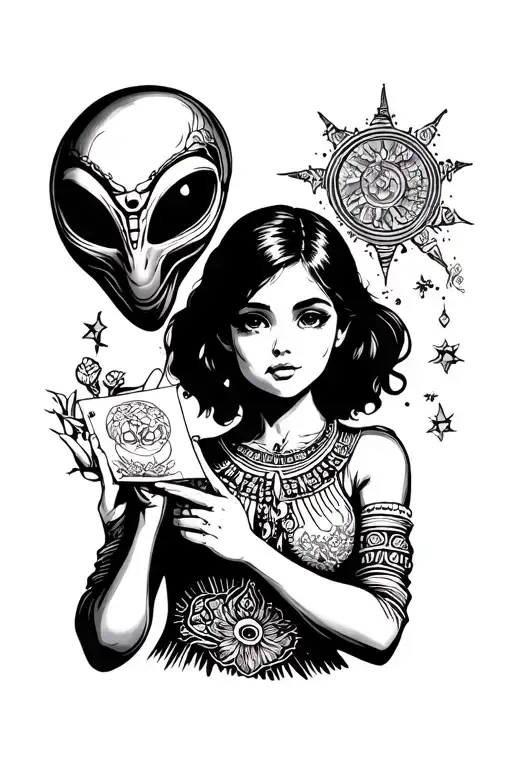 Girl Holding Picture Of Alien