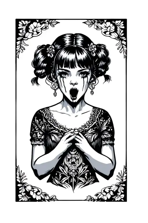 Girl In Pigtails Drooling Sensual Desire