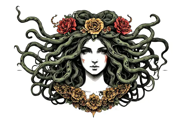 Medusa And Lilith Combined Tattoo Design