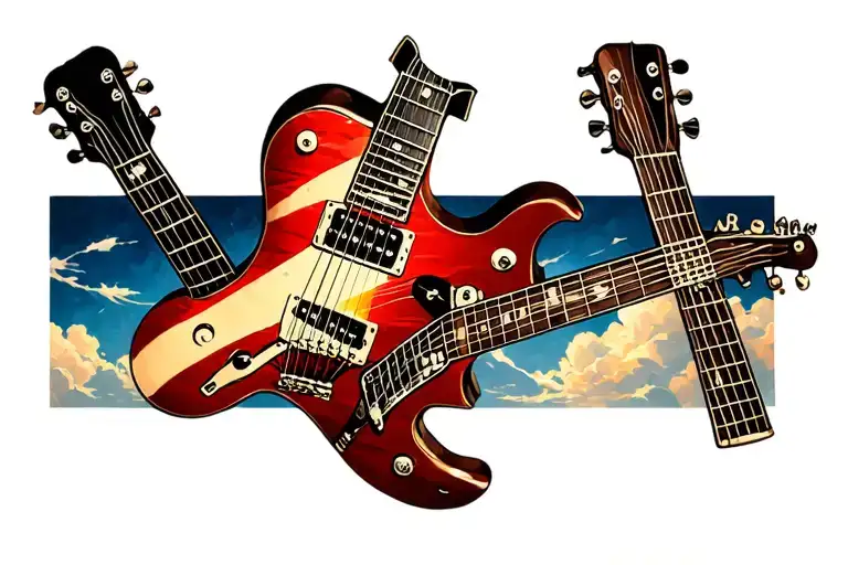 Guitars Wrapped Up With Guitar Strings In The Sky