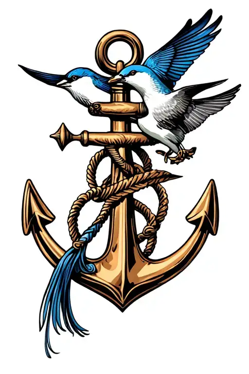 Anchor And Two Swallow Bird
