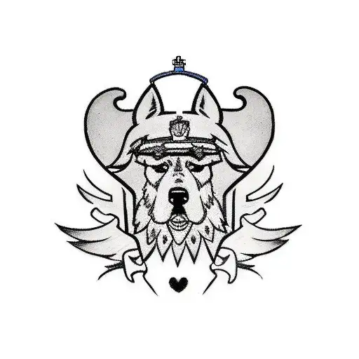 A Traditional-style Tattoo Of A Military Dog With A Love Heart Symbolizing Loyalty