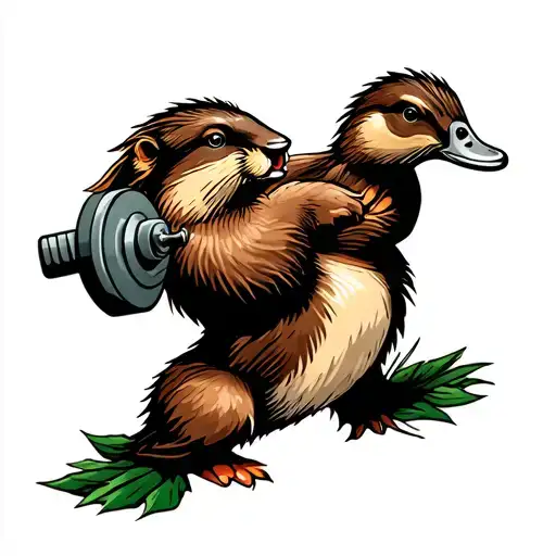 Duck Fighting A Beaver Lifting Weights