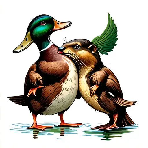 A Duck And A Beaver Fighting