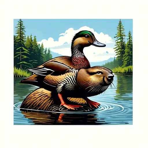 A Duck Standing On A Beaver