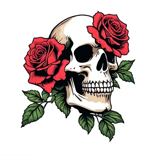 Skull With Two Roses