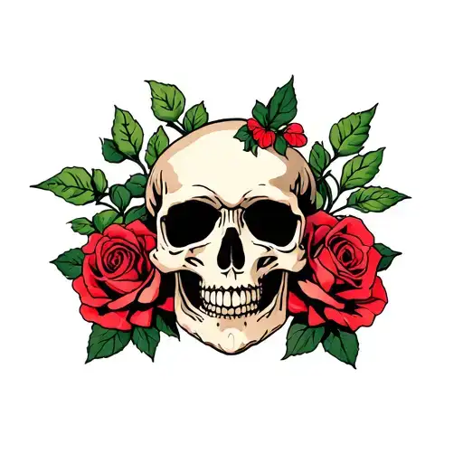 Skull With Two Roses