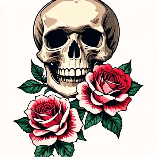 Skull With Two Roses