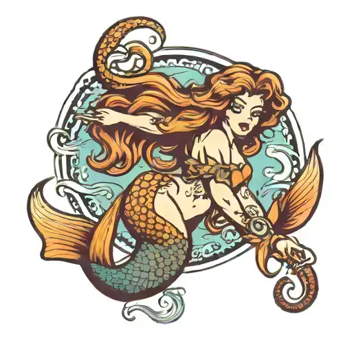 Mermaid Holding Fish Hook