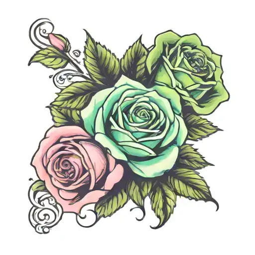 Three Names Written With Pink And Green Roses