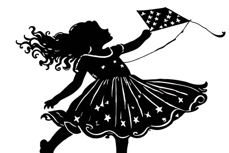 Little Girl In The Air Flying A Kite Soaring