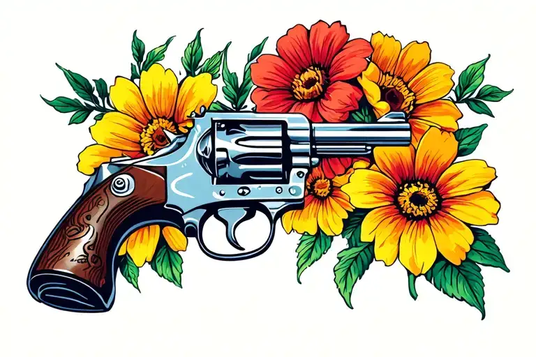 Revolver Shooting Flowers From Tip Of The Barrel