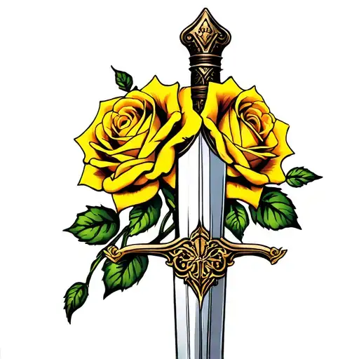 Sword Through Yellow Roses