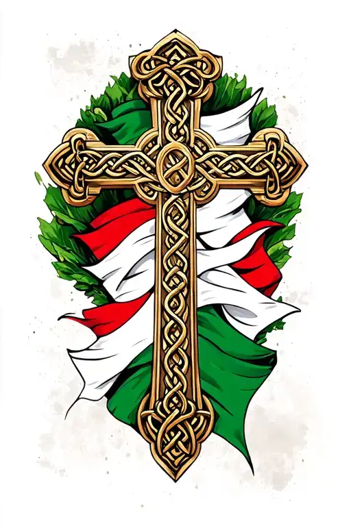 Celtic Cross With Italian Flag Wrapped Around It