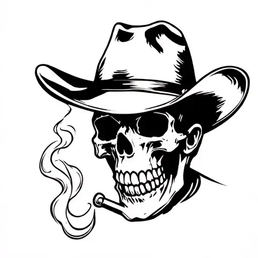 Skull Wearing Cowboy Hat & Smoking