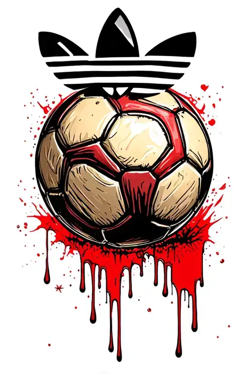Old Adidas Logo And Soccer Ball With Blood Drippig Down Them