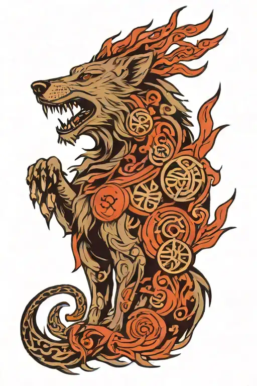 Fenrir With Gemini Zodiac And Runes