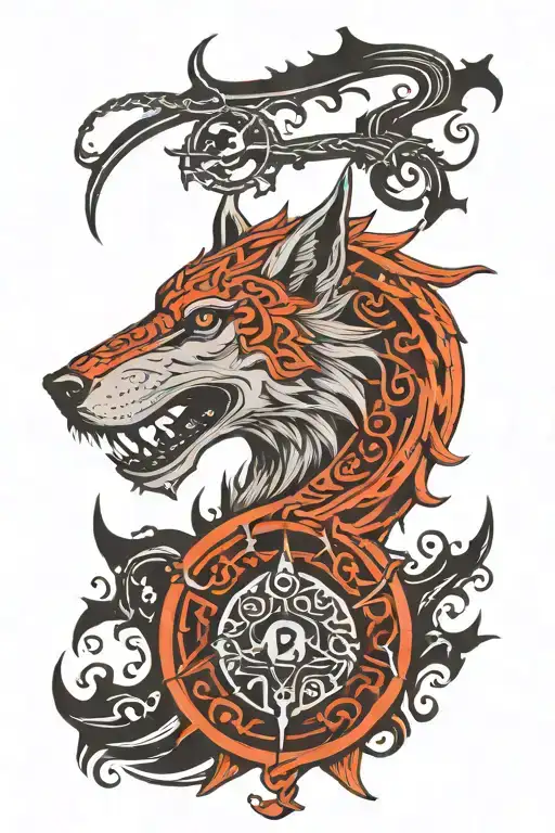 Fenrir With Gemini Zodiac And Runes