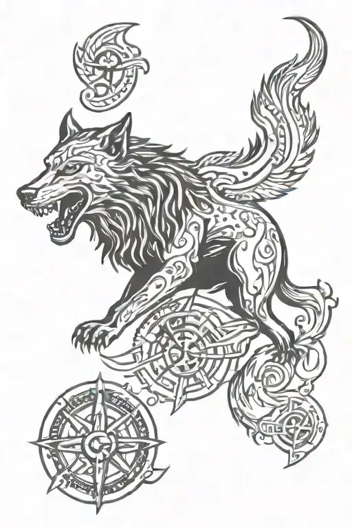 Fenrir With Gemini Zodiac And Runes
