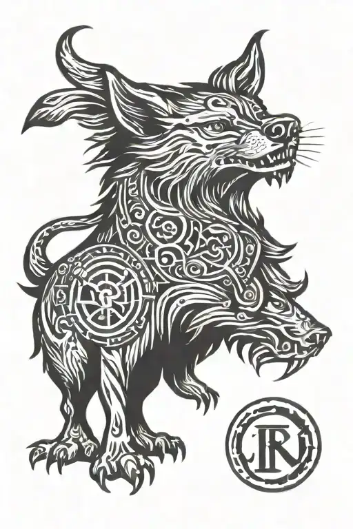 Fenrir With Gemini Zodiac And Runes