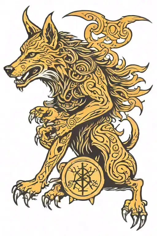 Fenrir With Gemini Zodiac And Runes