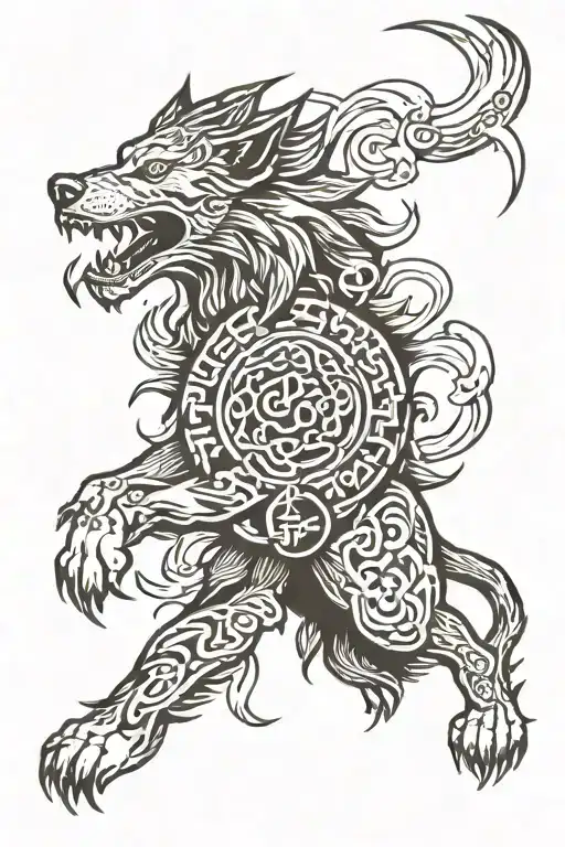Fenrir With Gemini Zodiac And Runes