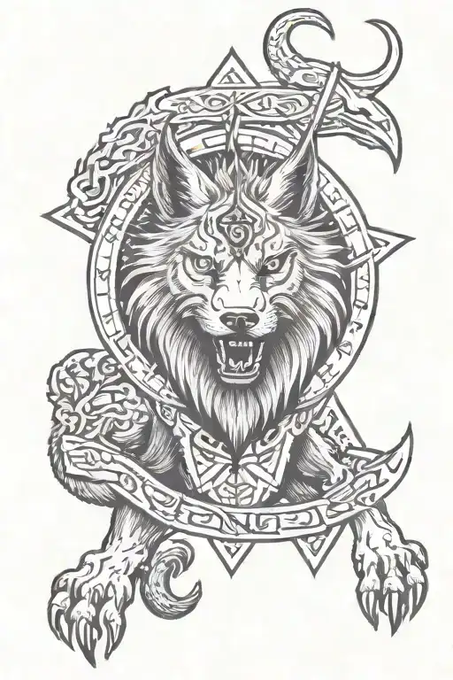 Fenrir With Gemini Zodiac And Runes