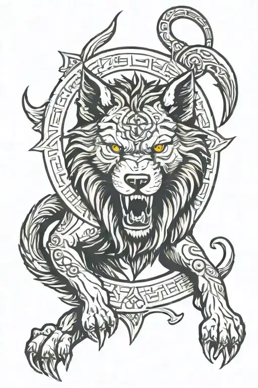 Fenrir With Gemini Zodiac And Runes