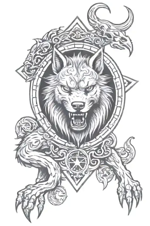 Fenrir With Gemini Zodiac And Runes