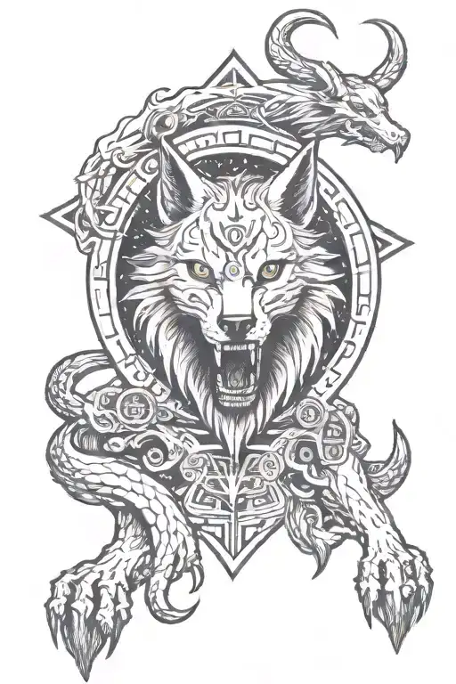 Fenrir With Gemini Zodiac And Runes