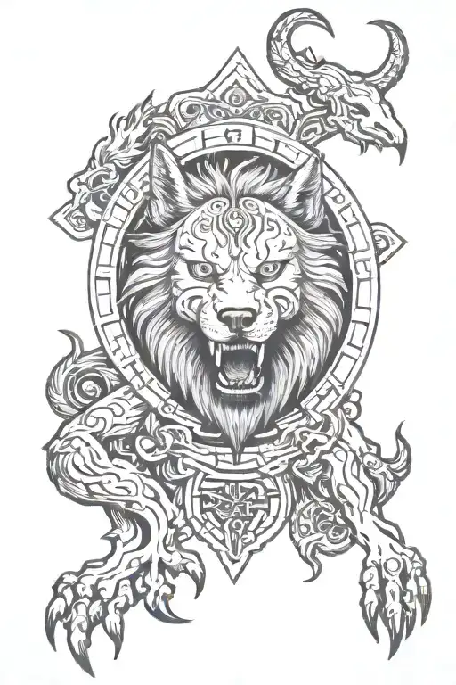 Fenrir With Gemini Zodiac And Runes