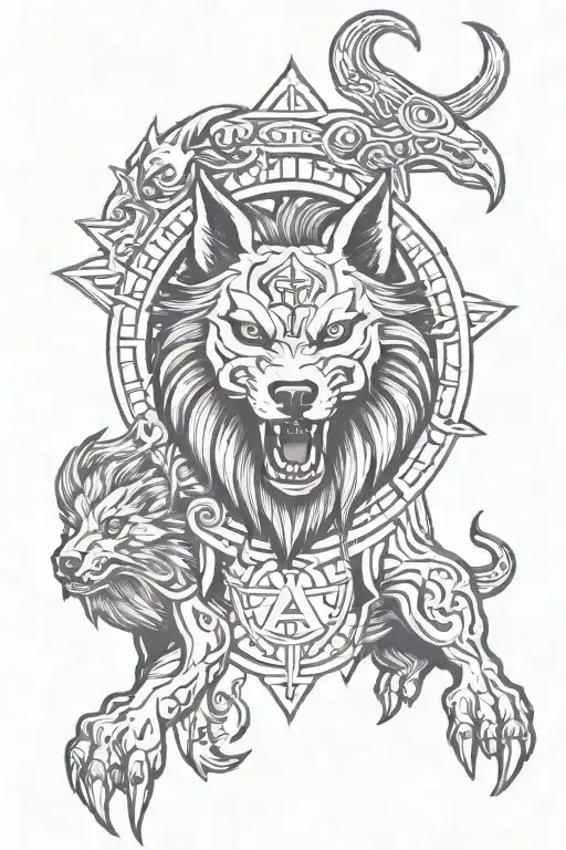 Fenrir With Gemini Zodiac And Runes