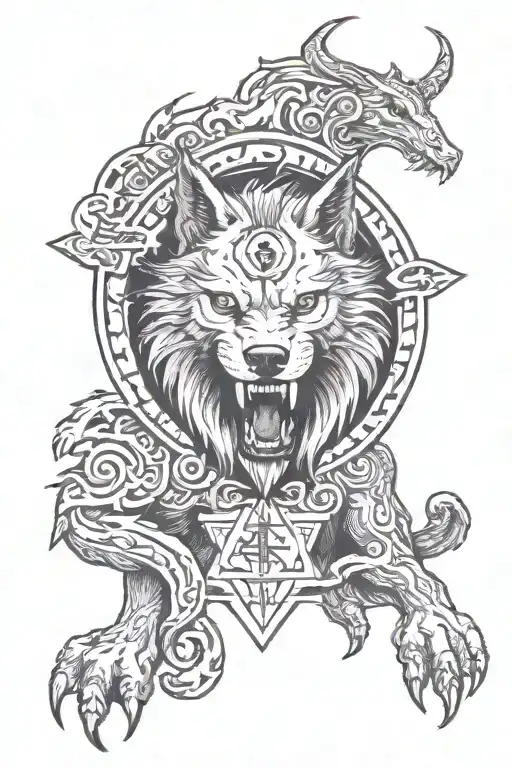 Fenrir With Gemini Zodiac And Runes