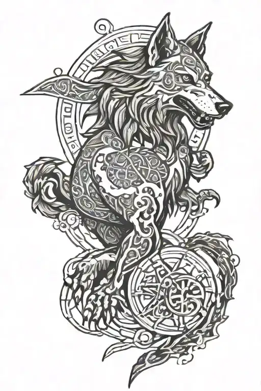 Fenrir With Gemini Zodiac And Runes