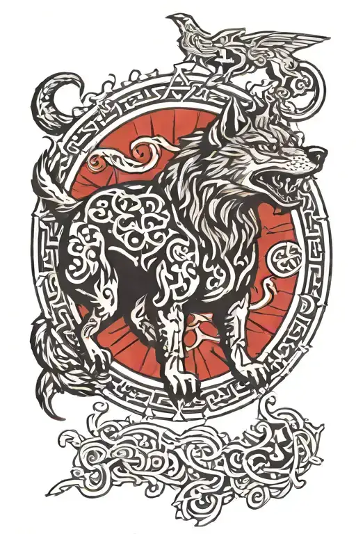 Fenrir With Gemini Zodiac And Runes