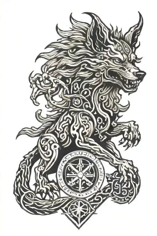 Fenrir With Gemini Zodiac And Runes