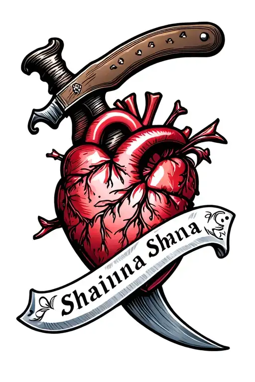 Knife Stabbing A Heart With The Name Shaina In It