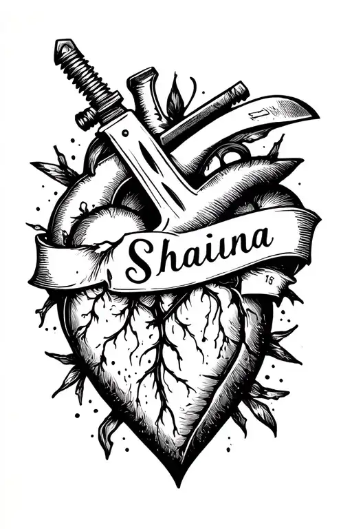 Knife Stabbing A Heart With The Name Shaina In It