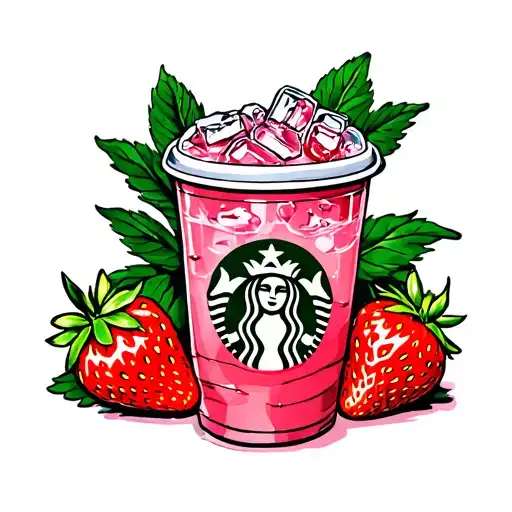 Starbucks Dome Cup With Pink Drink With Ice And Two Strawberries