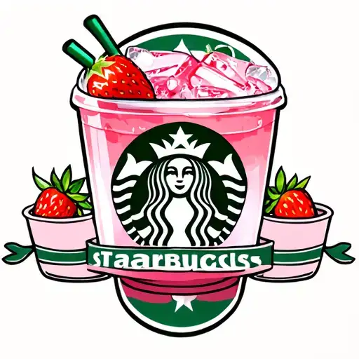 Starbucks Dome Cup With Pink Drink With Ice And Two Strawberries Inside Drink