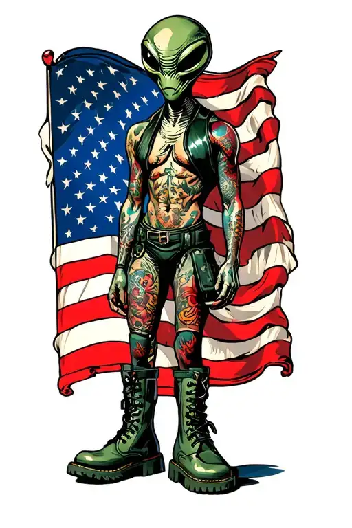 Alien Wearing Combat Boots And